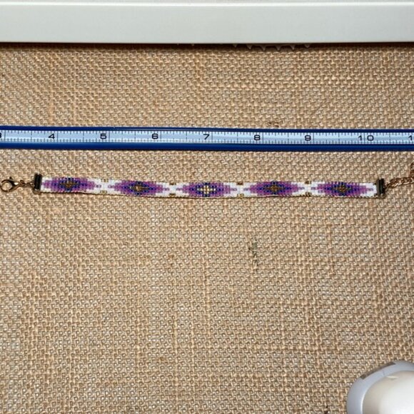 Purple White  and Gold Beaded Bracelet - Picture 3 of 5